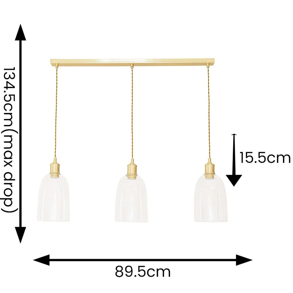 Kira 3 Drop Bar Ceiling Pendant Light - Brushed Gold, Glass