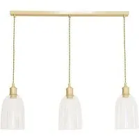 Kira 3 Drop Bar Ceiling Pendant Light - Brushed Gold, Glass