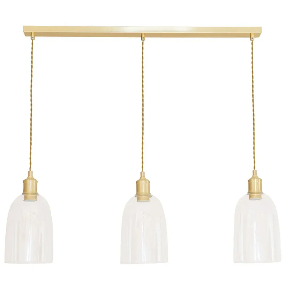 Kira 3 Drop Bar Ceiling Pendant Light - Brushed Gold, Glass