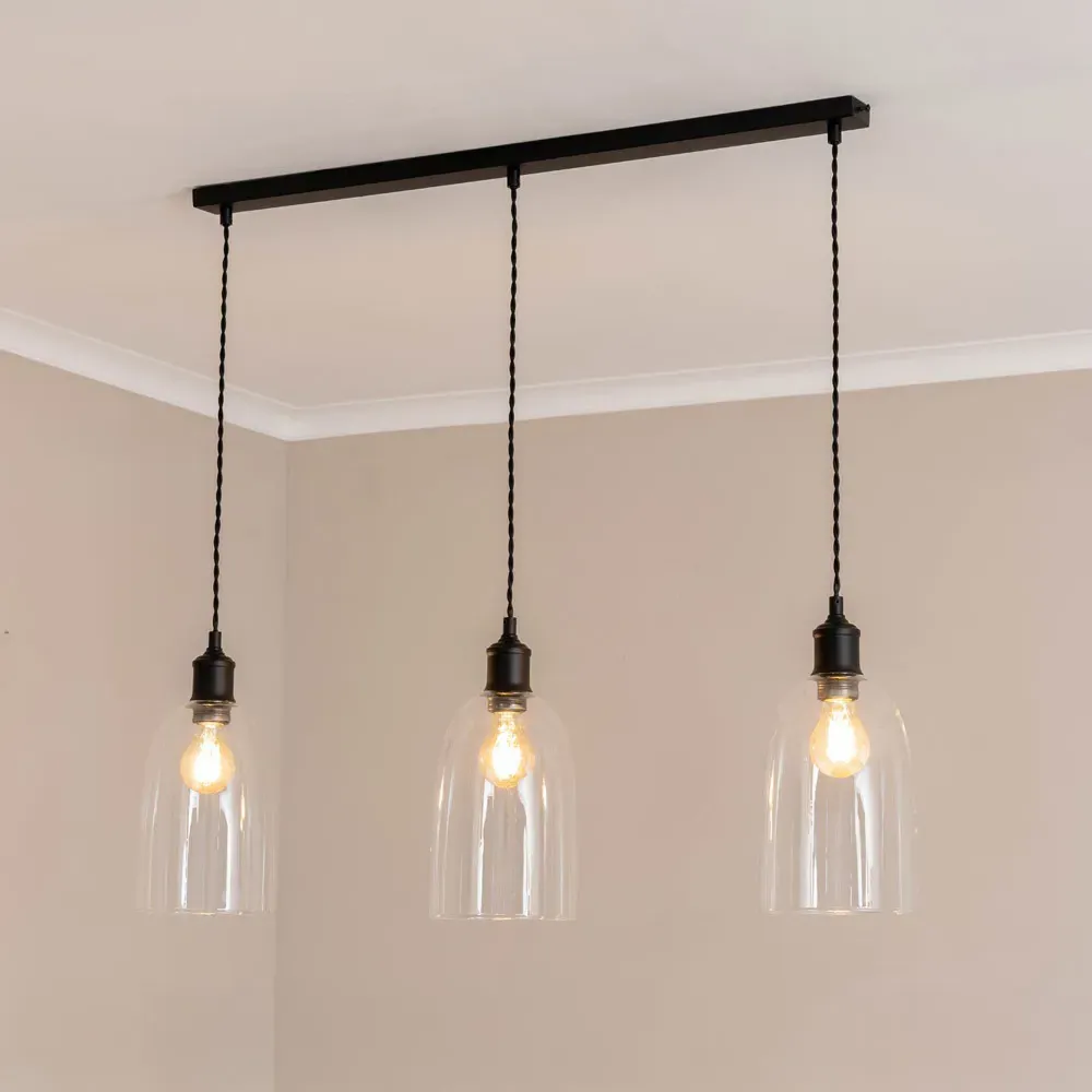 Kira 3 Drop Bar Ceiling Pendant Light - Matte Black, Glass