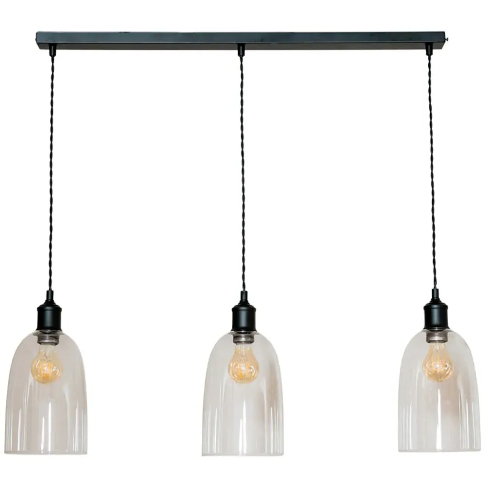 Kira 3 Drop Bar Ceiling Pendant Light - Matte Black, Glass