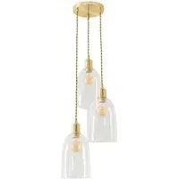 Kira 3 Drop Cluster Ceiling Pendant Light - Brushed Gold, Glass