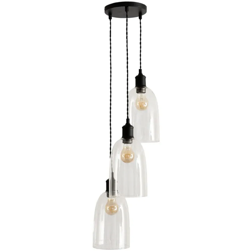 Kira 3 Drop Cluster Ceiling Pendant Light - Matte Black, Glass