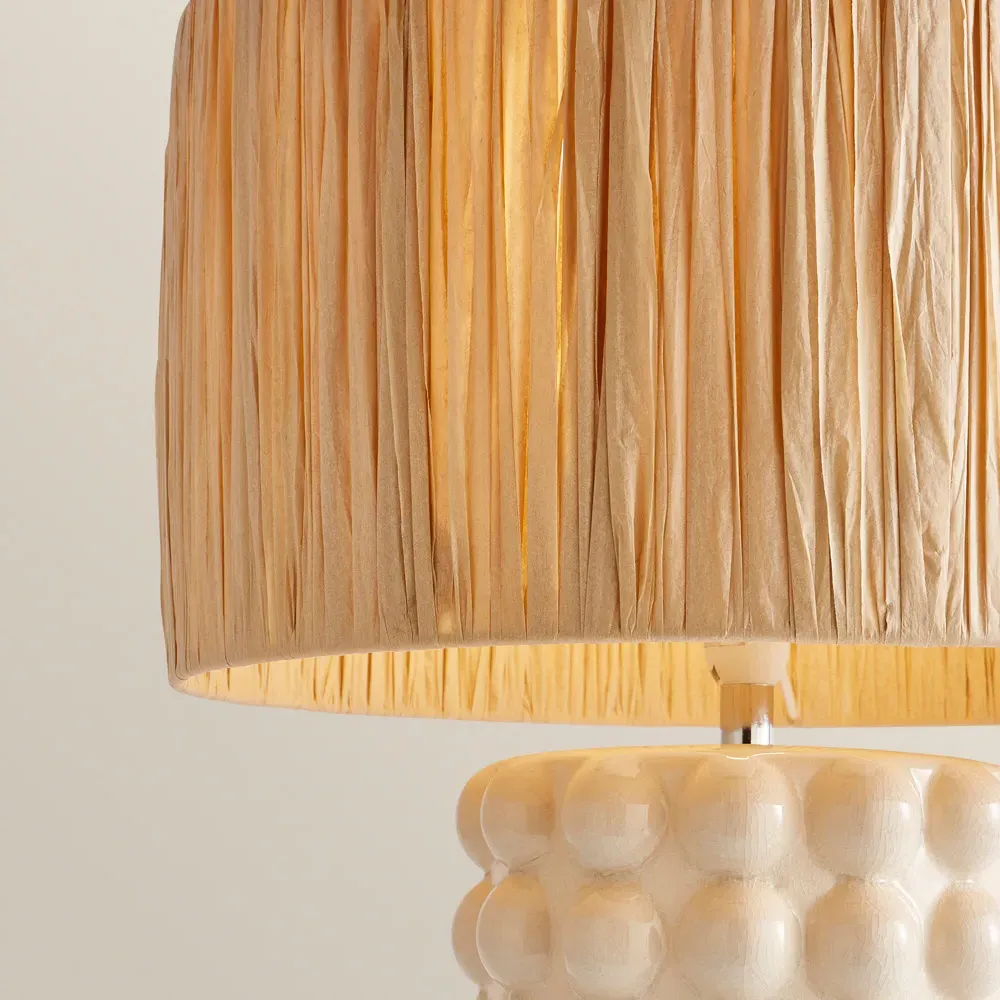 Kiran Raffia Shade Ceramic Stone Bubble LED Table Lamp - Cream