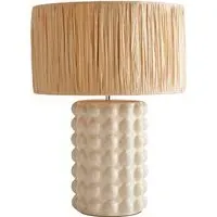 Kiran Raffia Shade Ceramic Stone Bubble LED Table Lamp - Cream
