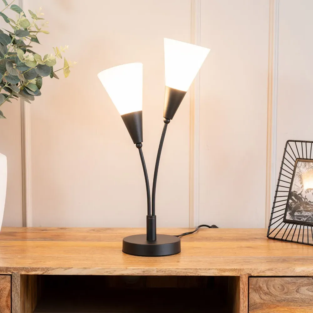 Kristina 2 Way Uplighter LED Table Lamp - Black, Frosted White