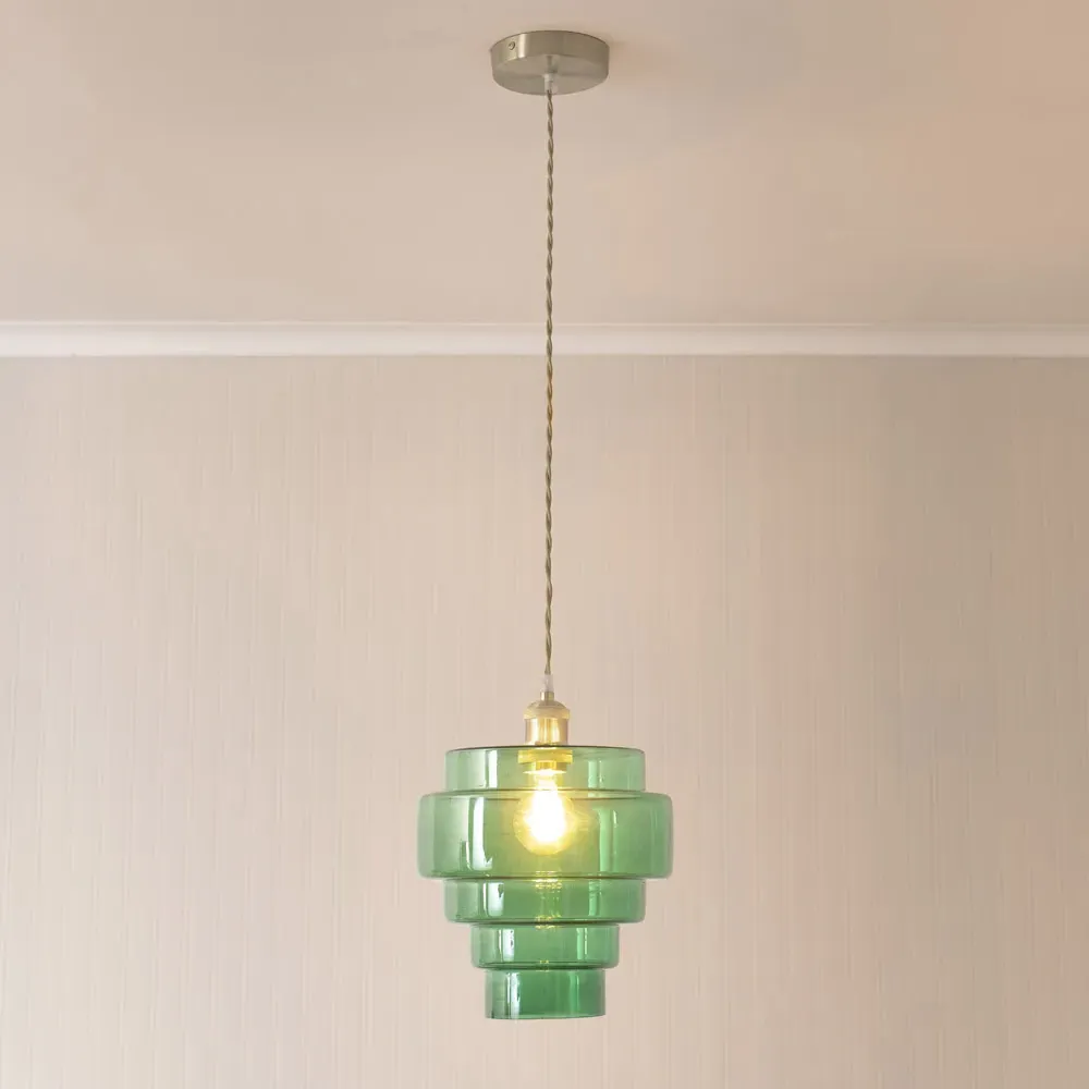 Lane 5 Tier Ceiling Pendant Lamp Shade - Green Glass, Chrome