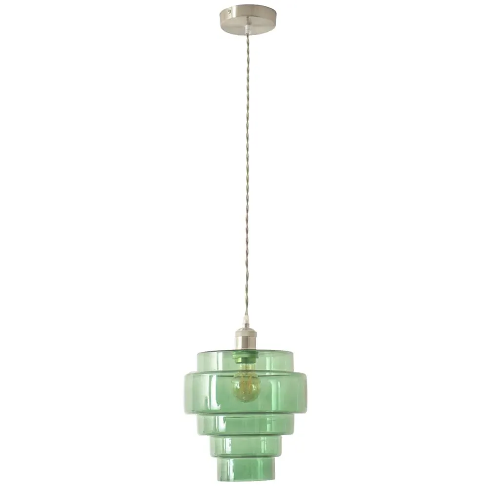 Lane 5 Tier Ceiling Pendant Lamp Shade - Green Glass, Chrome