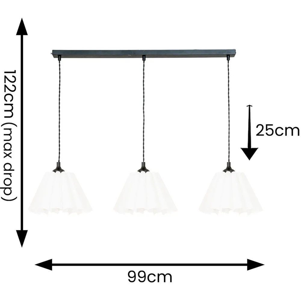Lauren 3 Drop Bar Ceiling Pendant Light - Black, White
