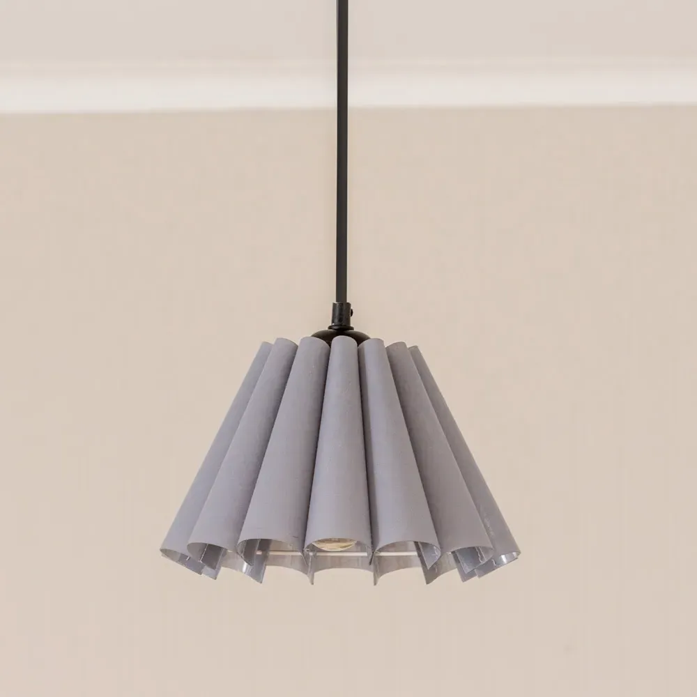 Lauren Pleated Scallop Lamp Shade - Grey, Linen-Look
