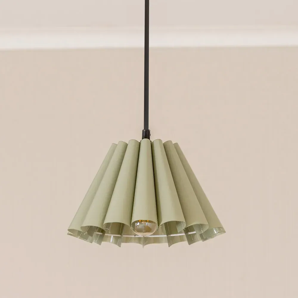 Lauren Pleated Scallop Lamp Shade - Sage Green, Linen-Look