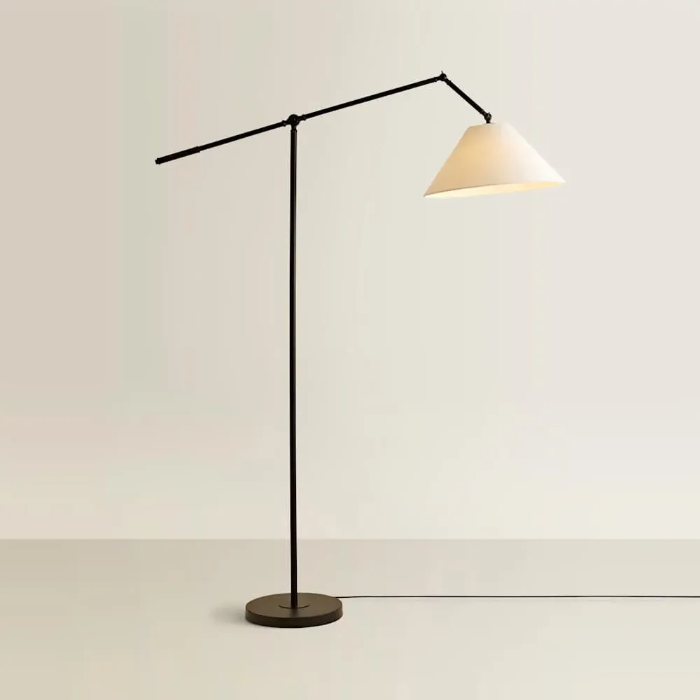 Layla Adjustable Floor Lamp with Linen Shade - Black