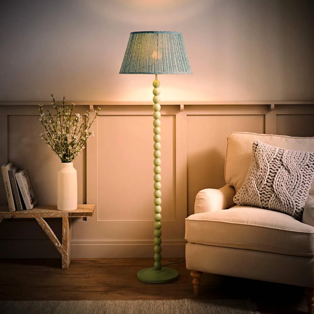Leaf Pleated Shade Bobbin LED Floor Lamp - Green