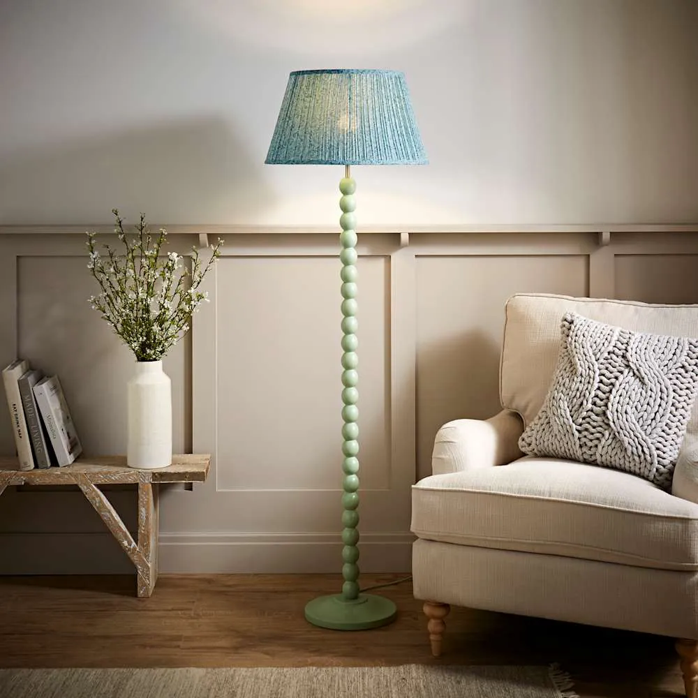 Leaf Pleated Shade Bobbin LED Floor Lamp - Green