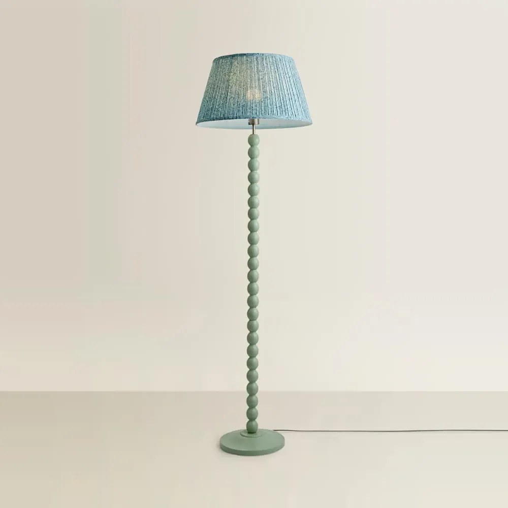 Leaf Pleated Shade Bobbin LED Floor Lamp - Green