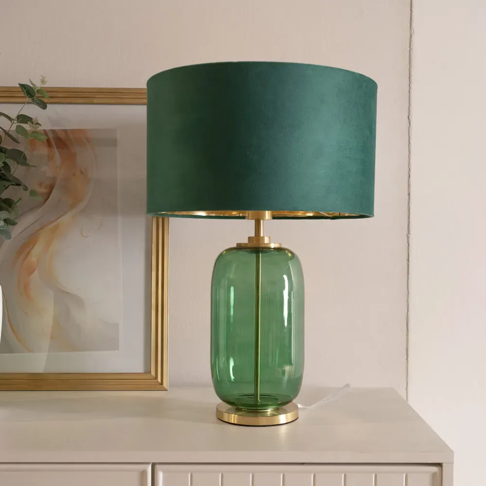 Leigh LED Table Lamp - Forest Green, Velvet