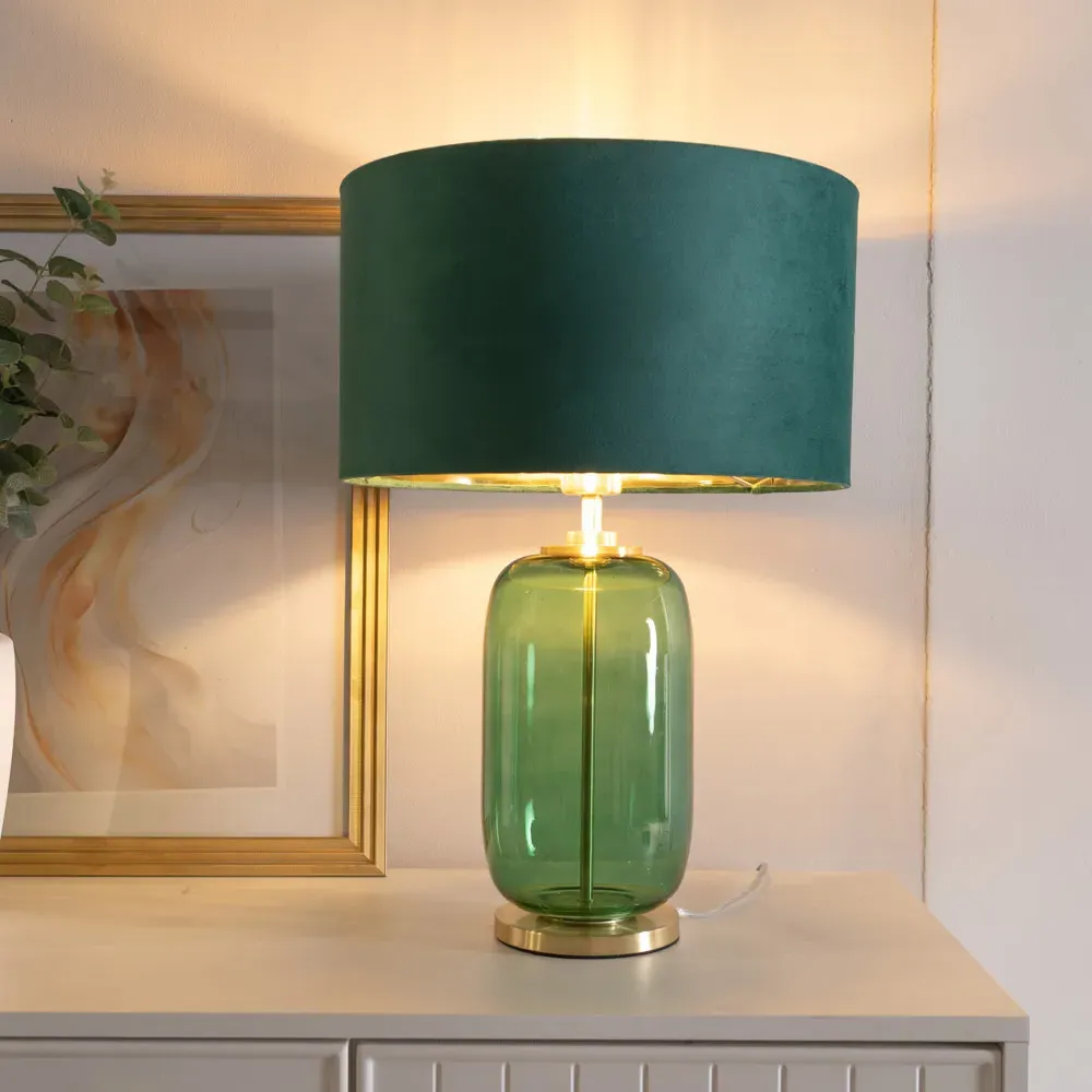 Leigh LED Table Lamp - Forest Green, Velvet