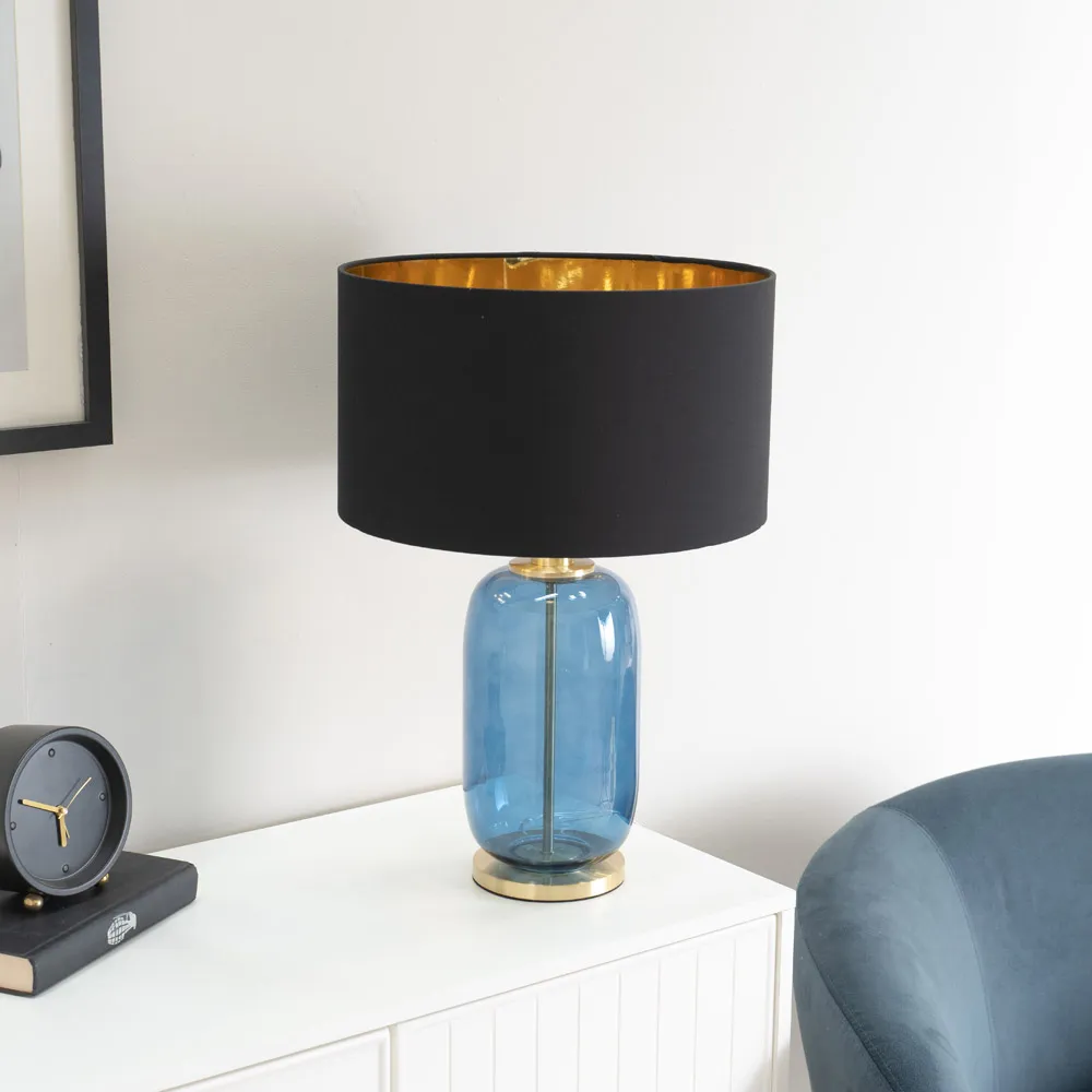 Leigh Reni Drum Shade LED Table Lamp - Black, Glass