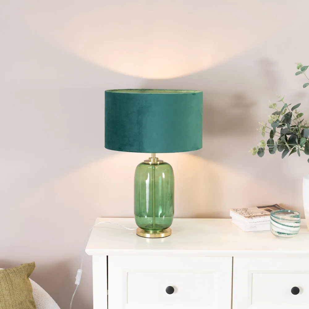 Leigh Reni LED Table Lamp - Green, Velvet