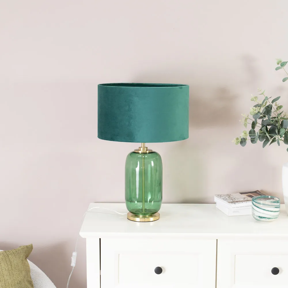 Leigh Reni LED Table Lamp - Green, Velvet