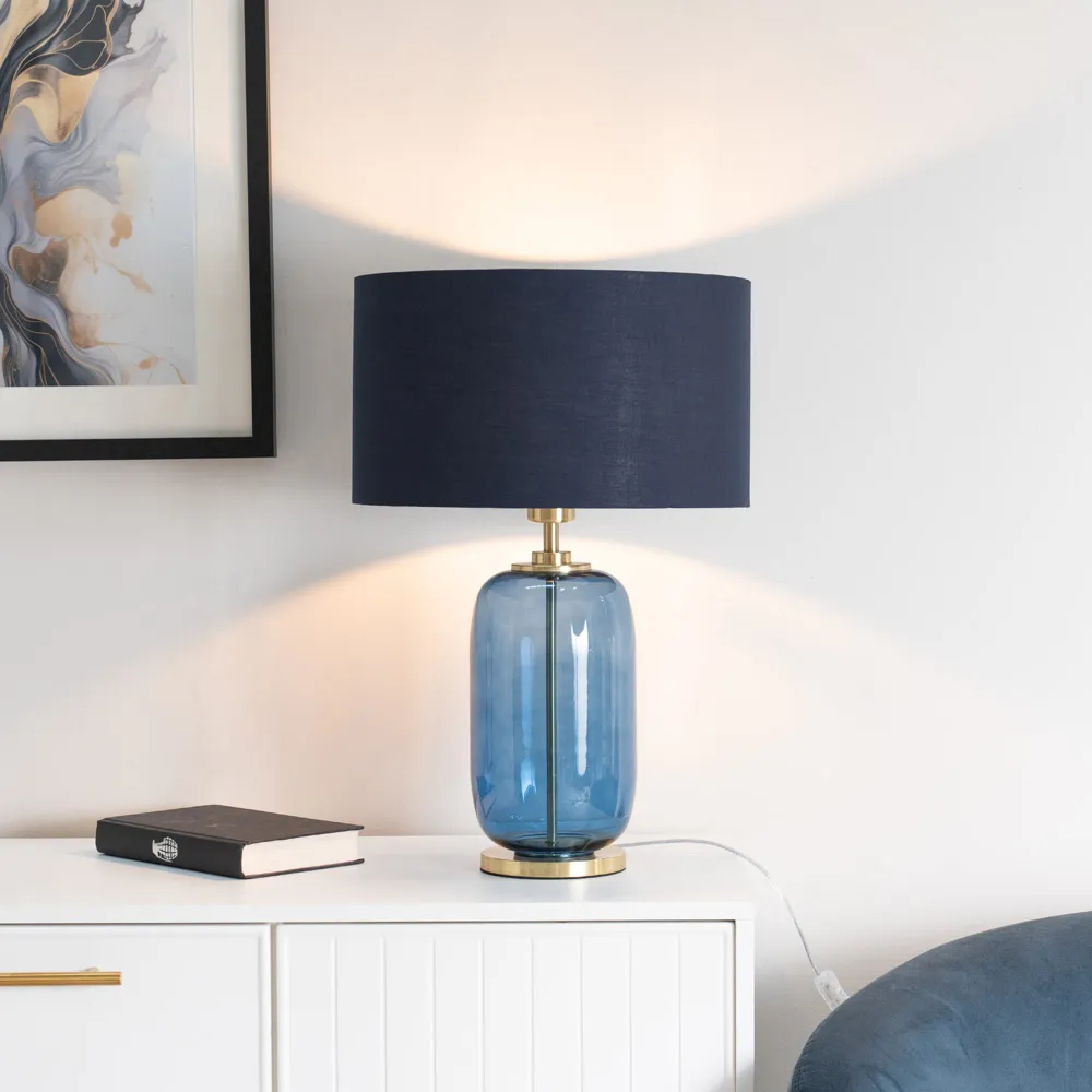 Leigh Reni LED Table Lamp - Navy Blue, Glass