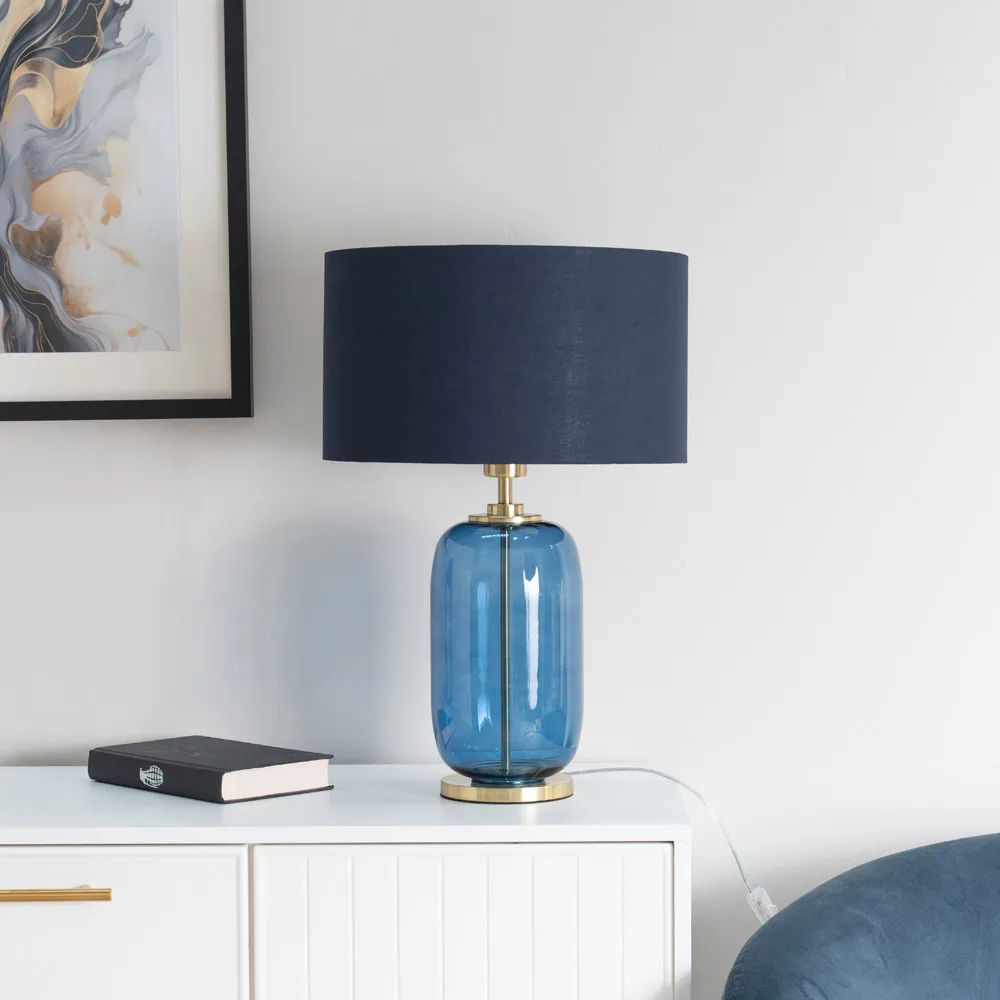 Leigh Reni LED Table Lamp - Navy Blue, Glass