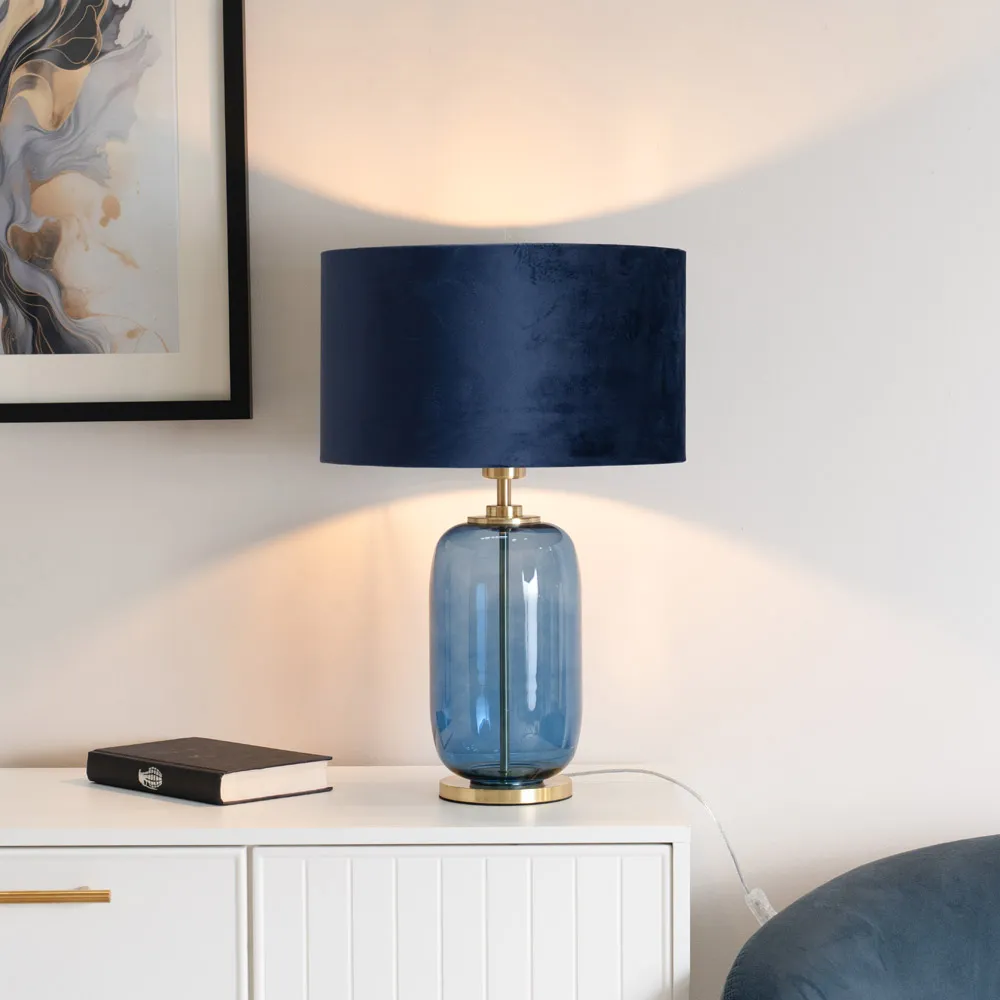 Leigh Reni LED Table Lamp - Navy Blue, Velvet