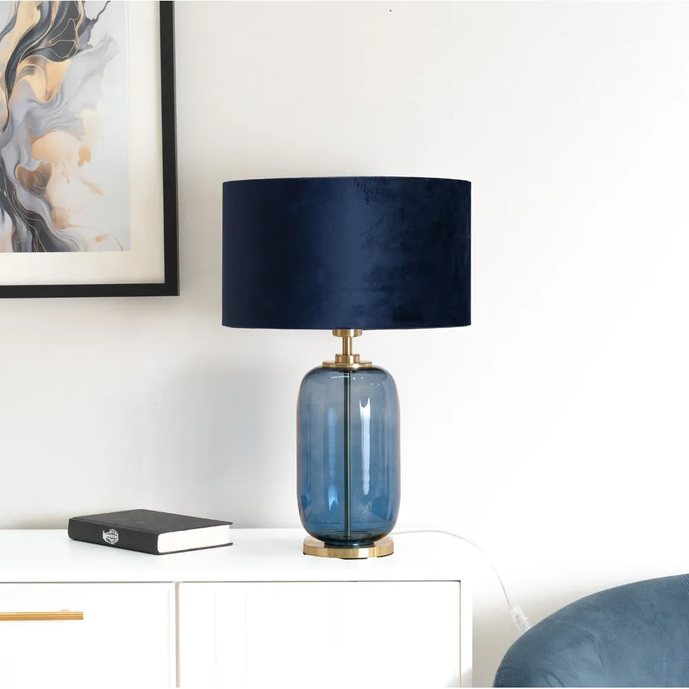 Leigh Reni LED Table Lamp - Navy Blue, Velvet