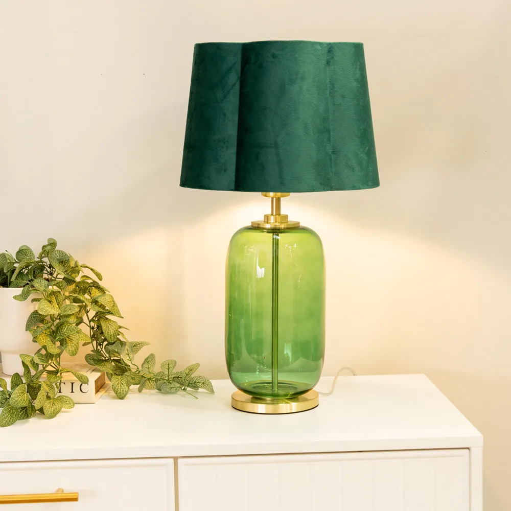 Leigh Scallop Shade LED Table Lamp - Green, Velvet