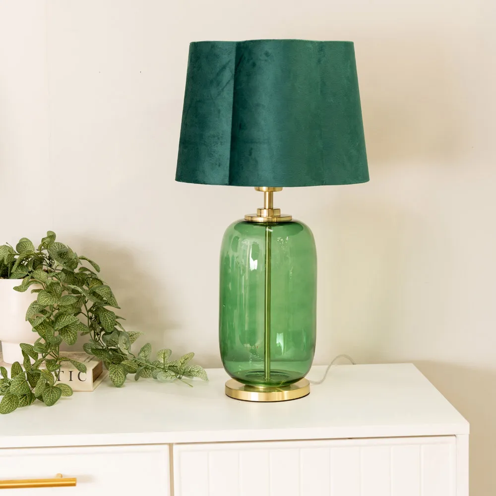 Leigh Scallop Shade LED Table Lamp - Green, Velvet