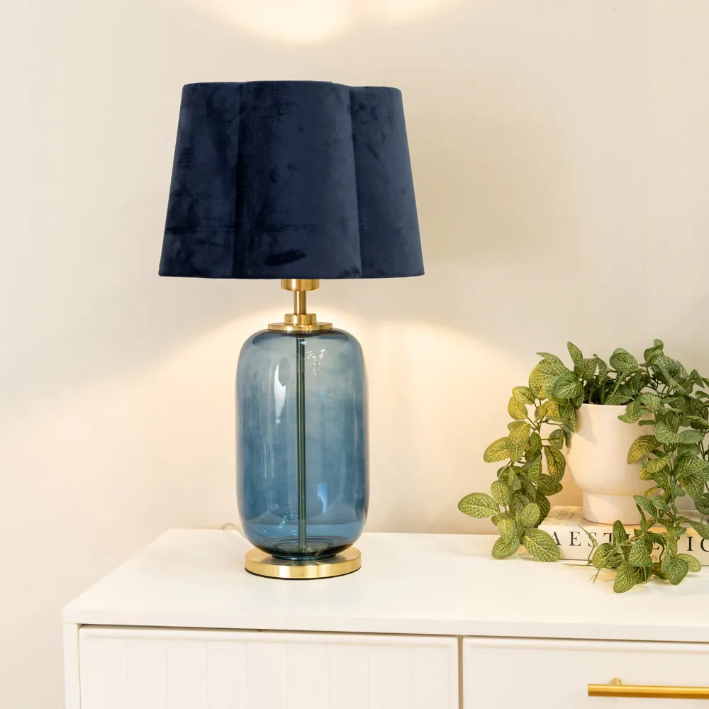 Leigh Scallop Shade LED Table Lamp - Navy Blue, Velvet