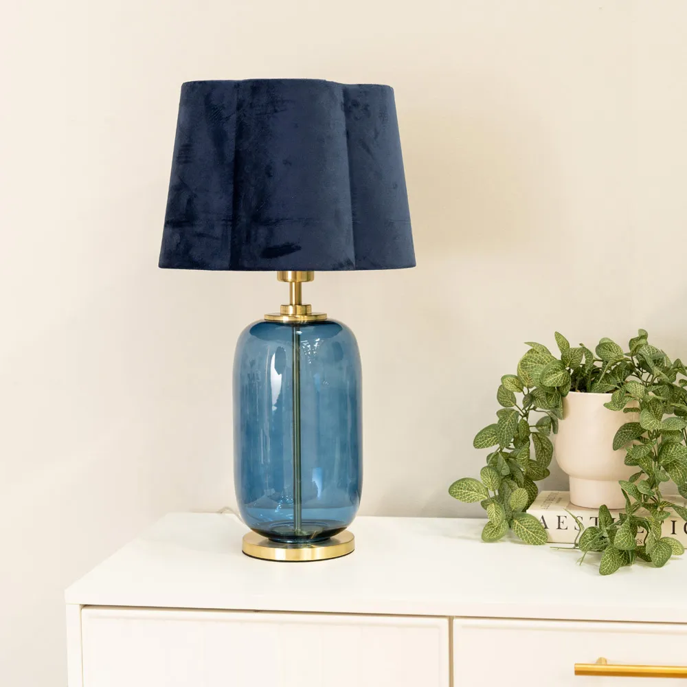 Leigh Scallop Shade LED Table Lamp - Navy Blue, Velvet