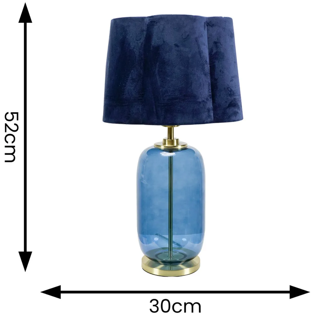 Leigh Scallop Shade LED Table Lamp - Navy Blue, Velvet