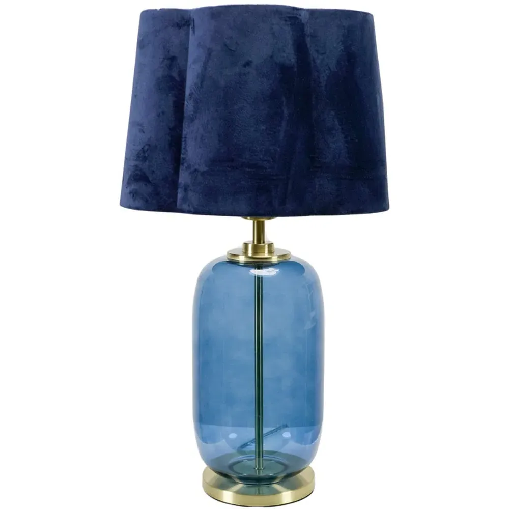 Leigh Scallop Shade LED Table Lamp - Navy Blue, Velvet