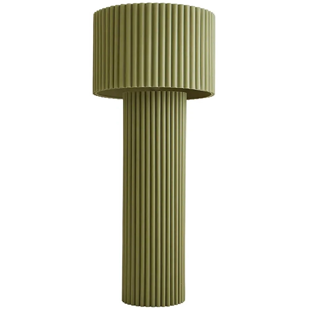 Lenny Drum Floor Lamp with LED Bulb - Green, Ribbed Fabric image