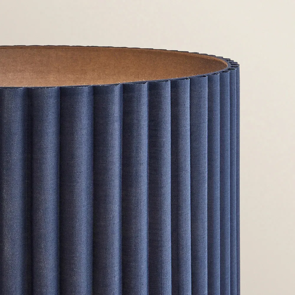 Lenny Drum Floor Lamp with LED Bulb - Navy Blue, Ribbed Fabric