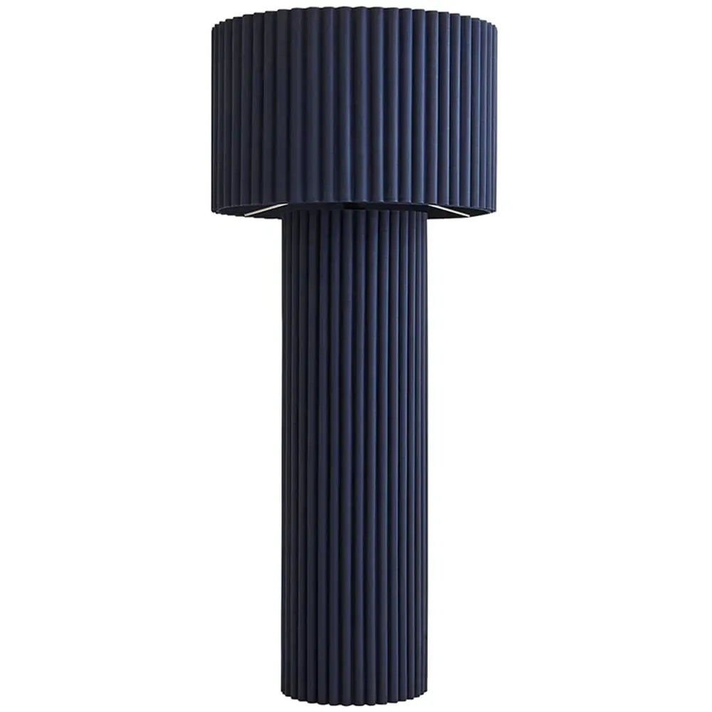 Lenny Drum Floor Lamp with LED Bulb - Navy Blue, Ribbed Fabric