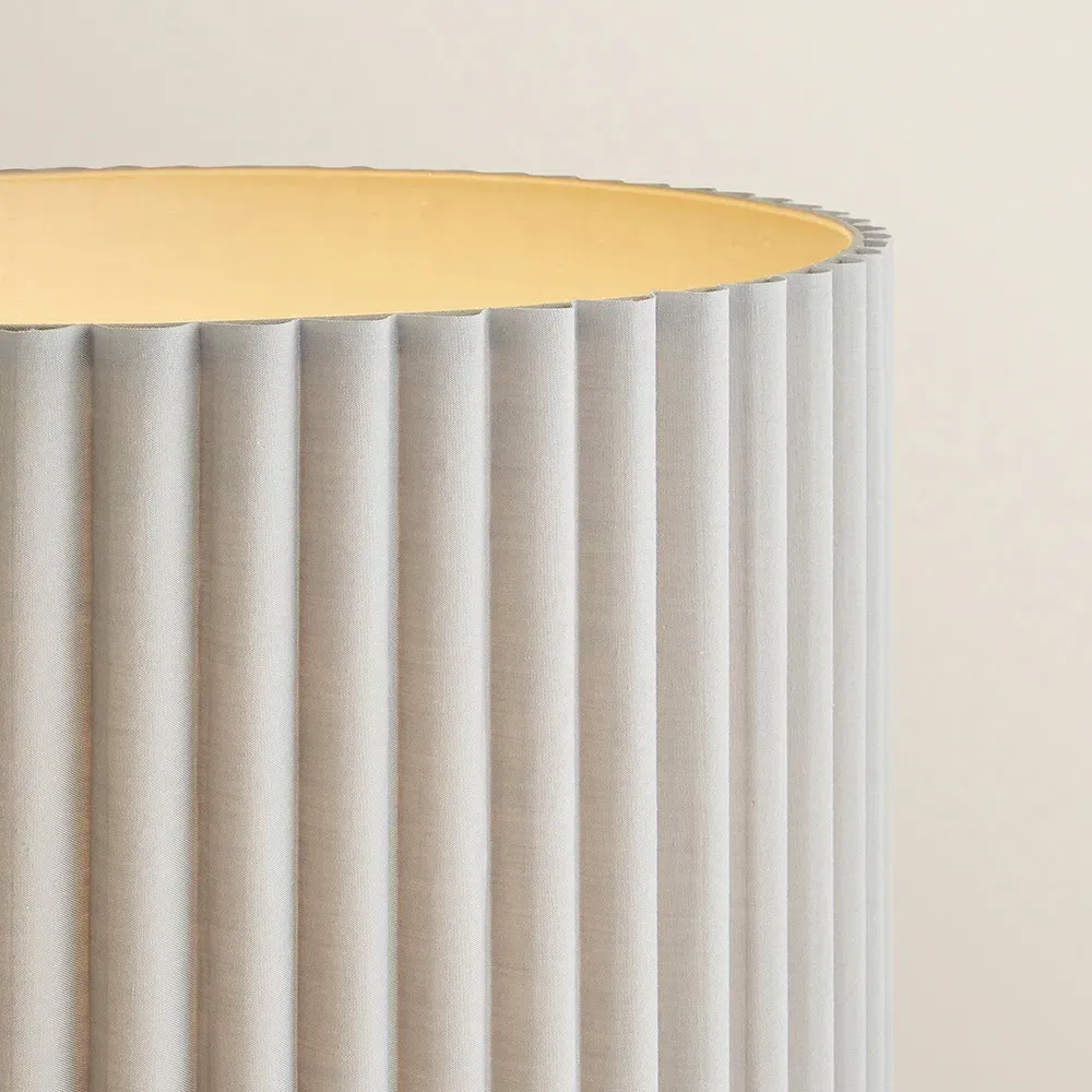 Lenny Drum Floor Lamp with LED Bulb - Stone Grey, Ribbed Fabric