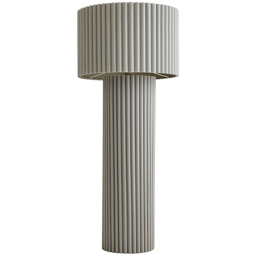 Lenny Drum Floor Lamp with LED Bulb - Stone Grey, Ribbed Fabric