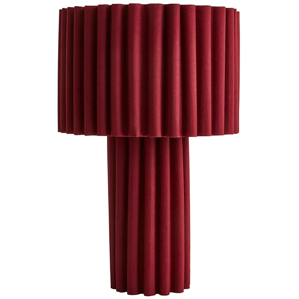 Lenny Drum Table Lamp with LED Bulb - Burgundy, Fabric image