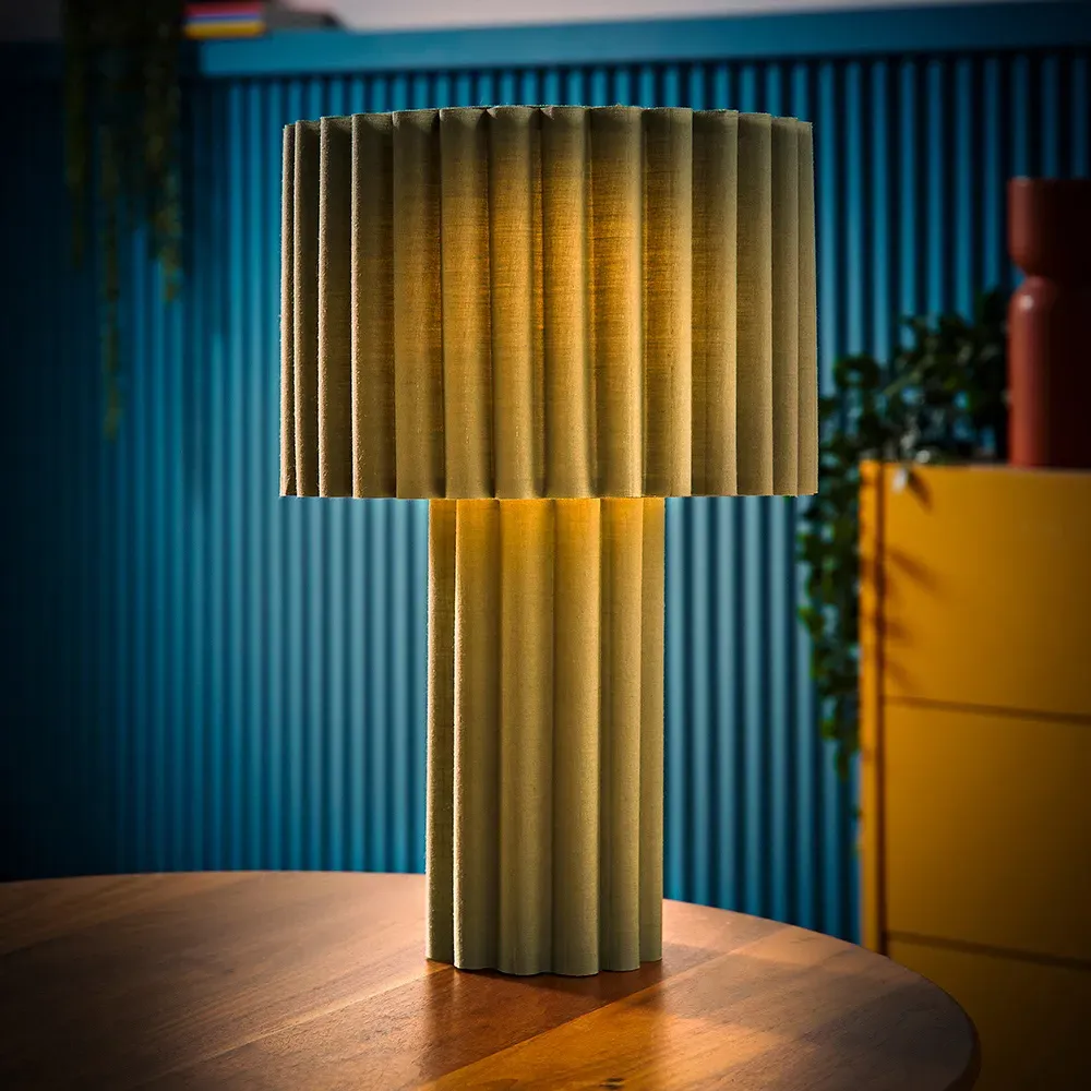 Lenny Drum Table Lamp with LED Bulb - Moss Green, Fabric