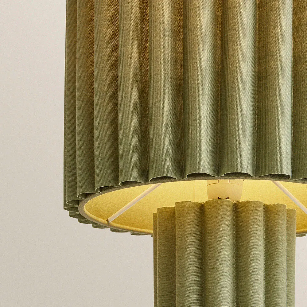 Lenny Drum Table Lamp with LED Bulb - Moss Green, Fabric