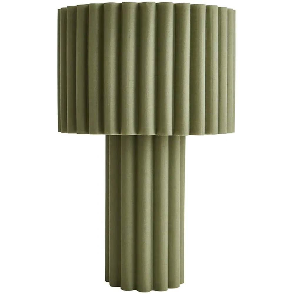 Lenny Drum Table Lamp with LED Bulb - Moss Green, Fabric
