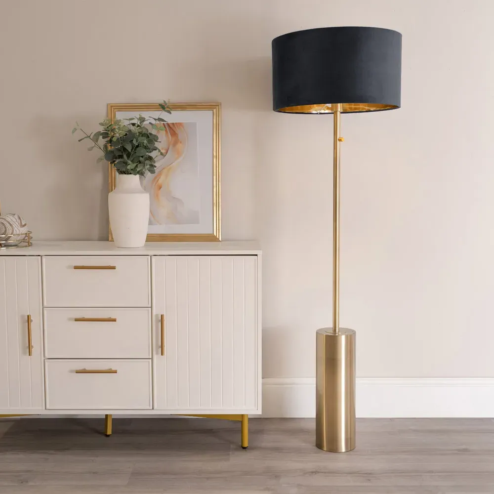 Lexy Dimmable LED Floor Lamp - Black Velvet, Gold