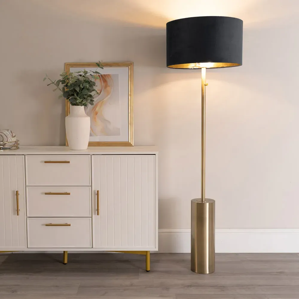 Lexy Dimmable LED Floor Lamp - Black Velvet, Gold