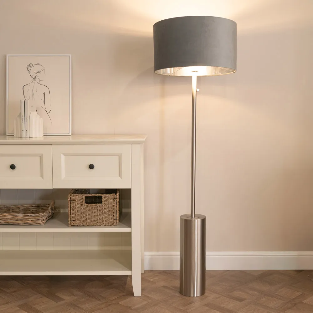 Lexy Dimmable LED Floor Lamp - Grey, Velvet
