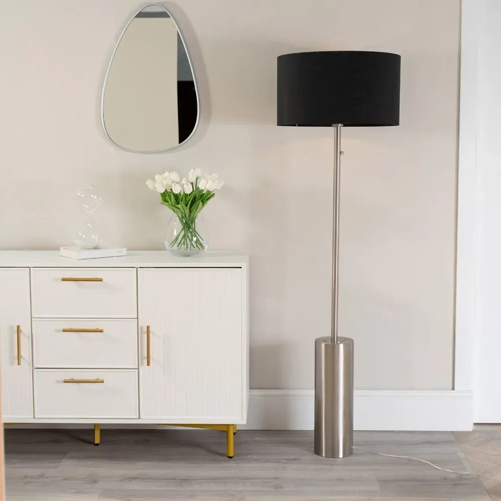 Lexy Drum Shade LED Floor Lamp with Dimmer - Black, Chrome