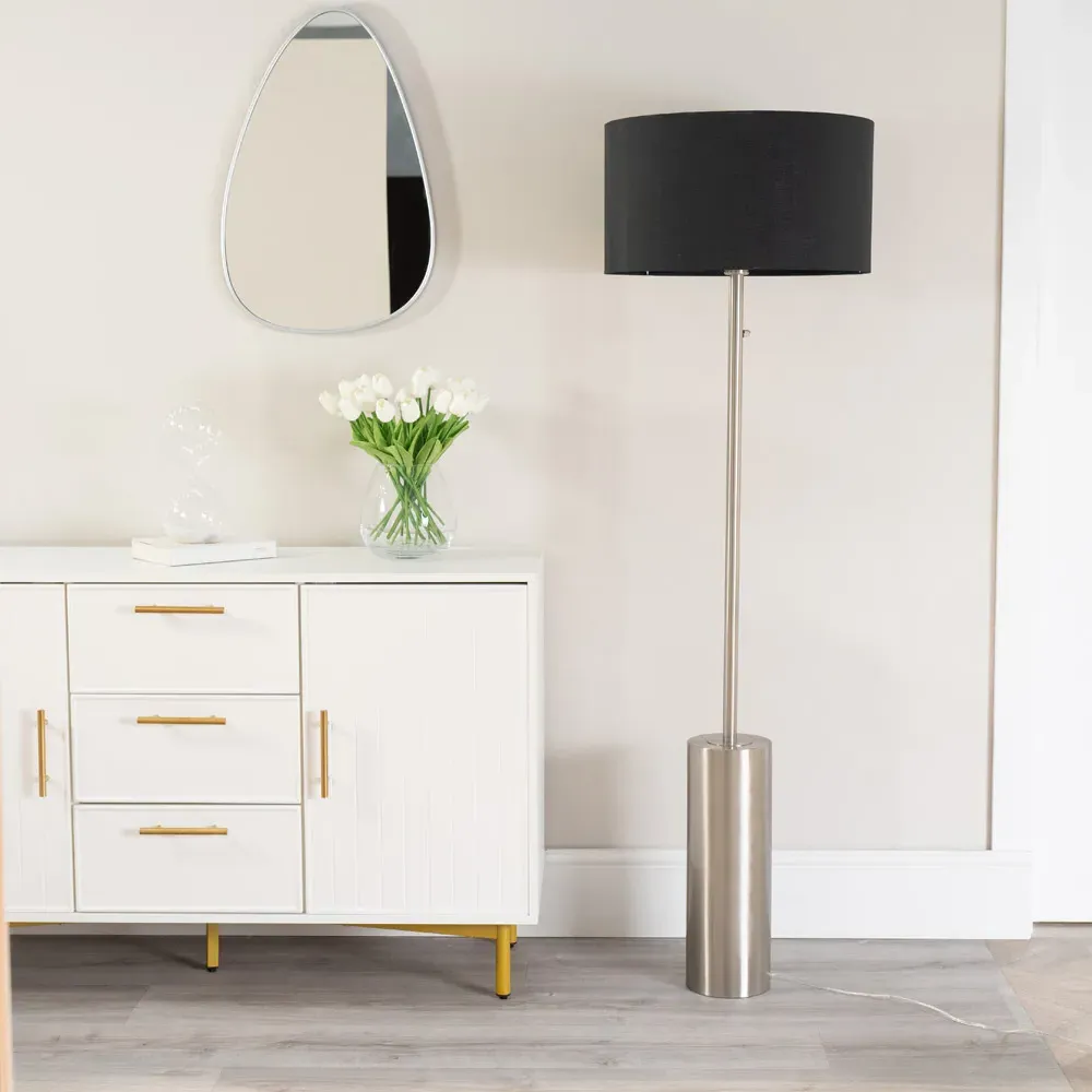 Lexy Drum Shade LED Floor Lamp with Dimmer - Black, Chrome