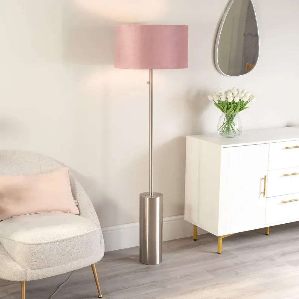 Lexy Drum Shade LED Floor Lamp with Dimmer - Blush Pink, Chrome