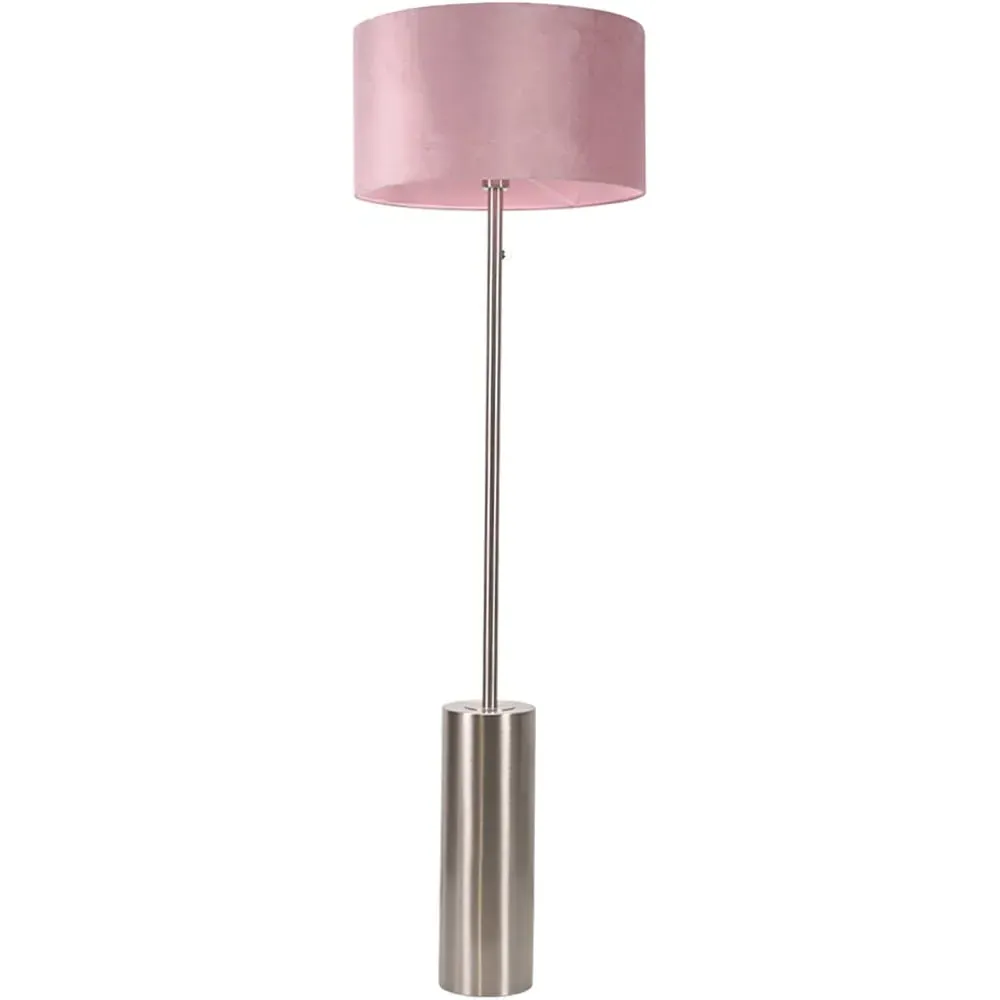 Lexy Drum Shade LED Floor Lamp with Dimmer - Blush Pink, Chrome